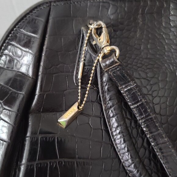 Vtg Bally Doctor Bag Purse Black Croc Embossed Leather Goldtone Trim Crossbody - Picture 10 of 16